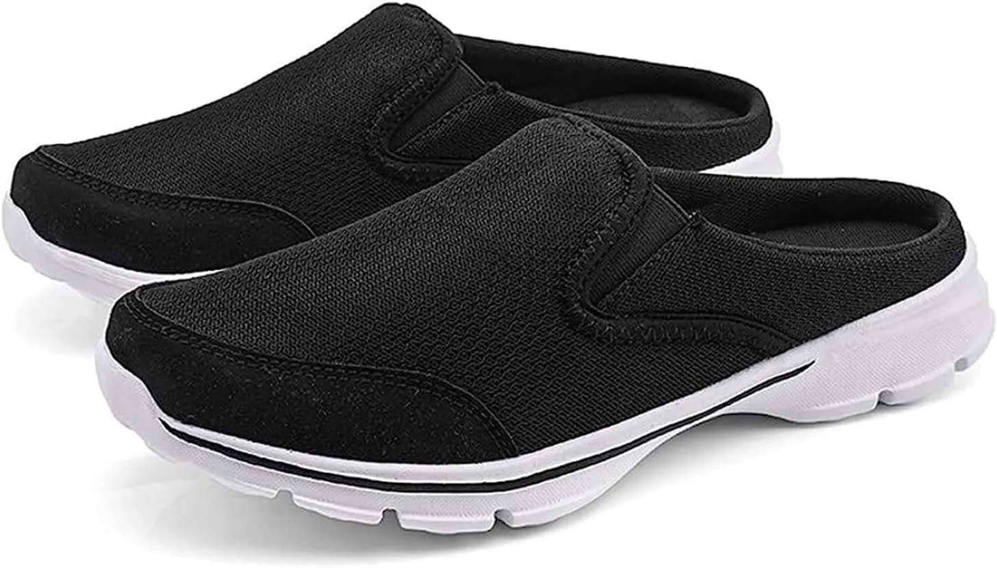 Men's Canvas Backless Flat Loafers Slip-On Comfortable Non-Slip Mules Shoes Breathable Lightweight Fashion Causal Walking Shoes