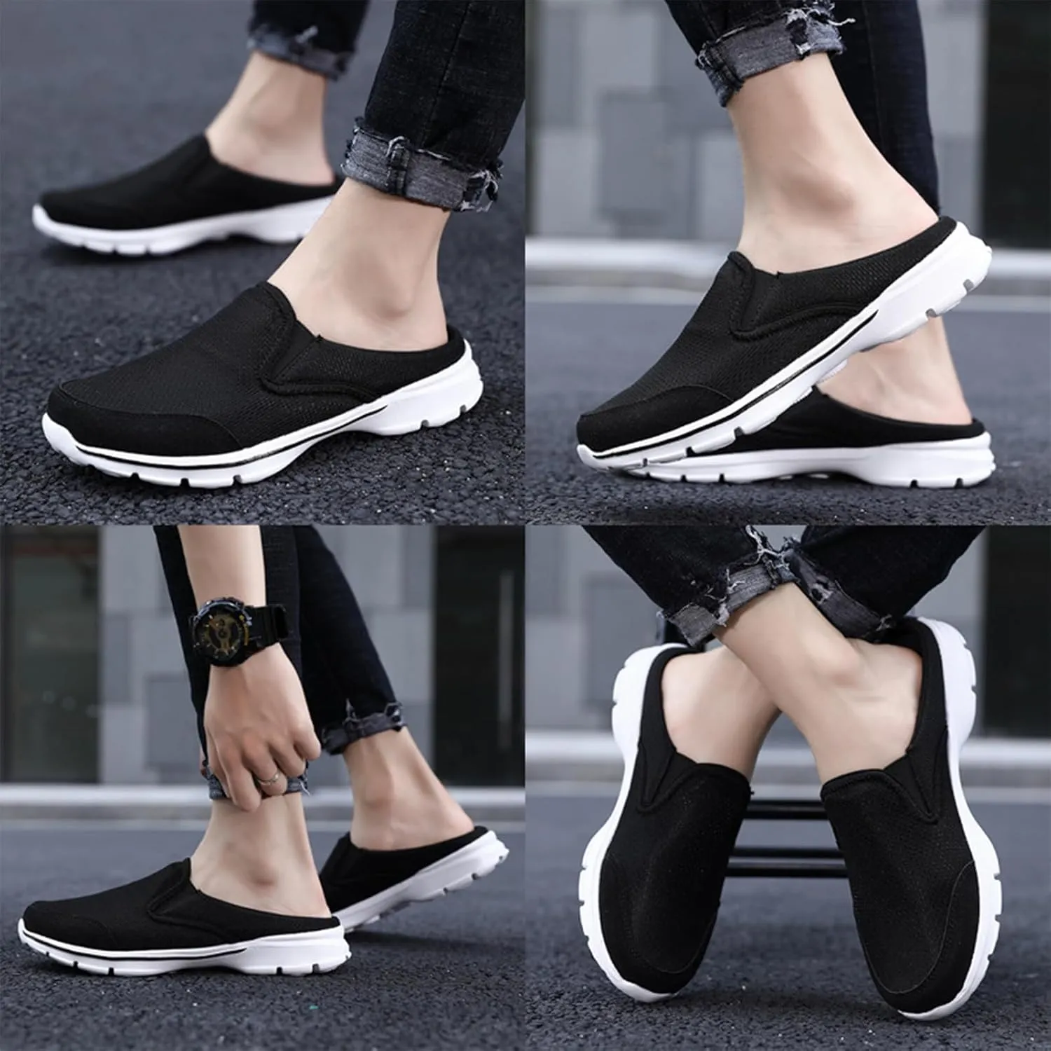 Men's Canvas Backless Flat Loafers Slip-On Comfortable Non-Slip Mules Shoes Breathable Lightweight Fashion Causal Walking Shoes