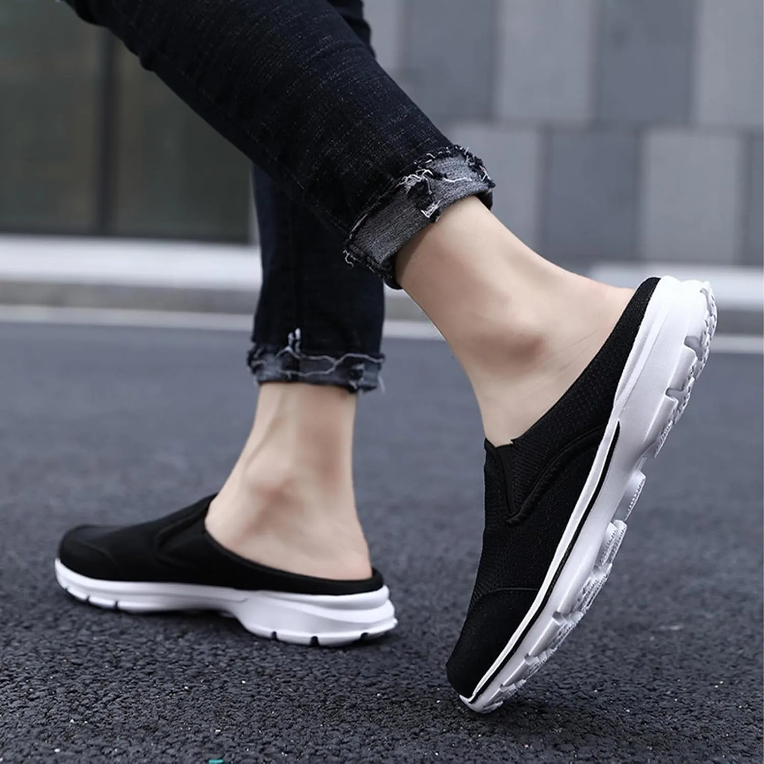 Men's Canvas Backless Flat Loafers Slip-On Comfortable Non-Slip Mules Shoes Breathable Lightweight Fashion Causal Walking Shoes