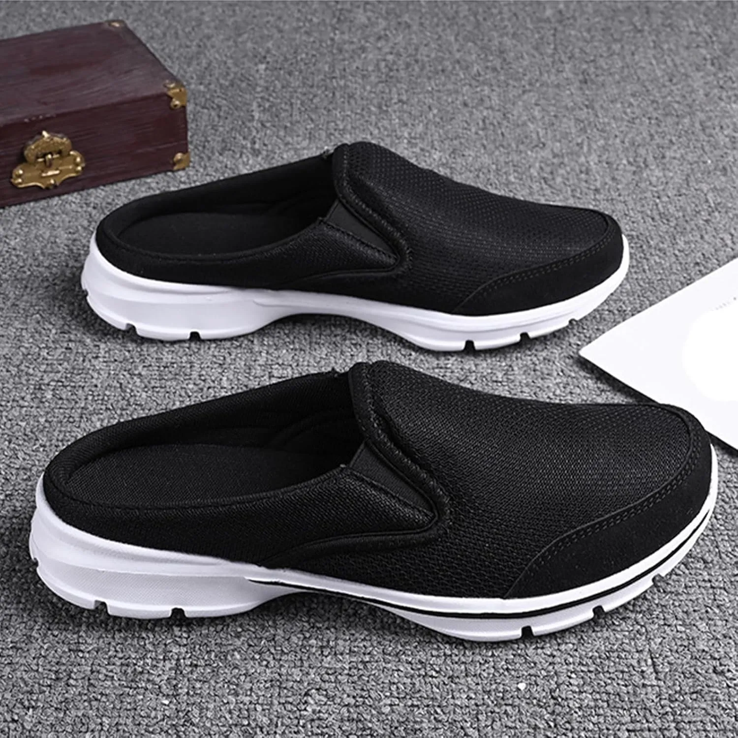 Men's Canvas Backless Flat Loafers Slip-On Comfortable Non-Slip Mules Shoes Breathable Lightweight Fashion Causal Walking Shoes