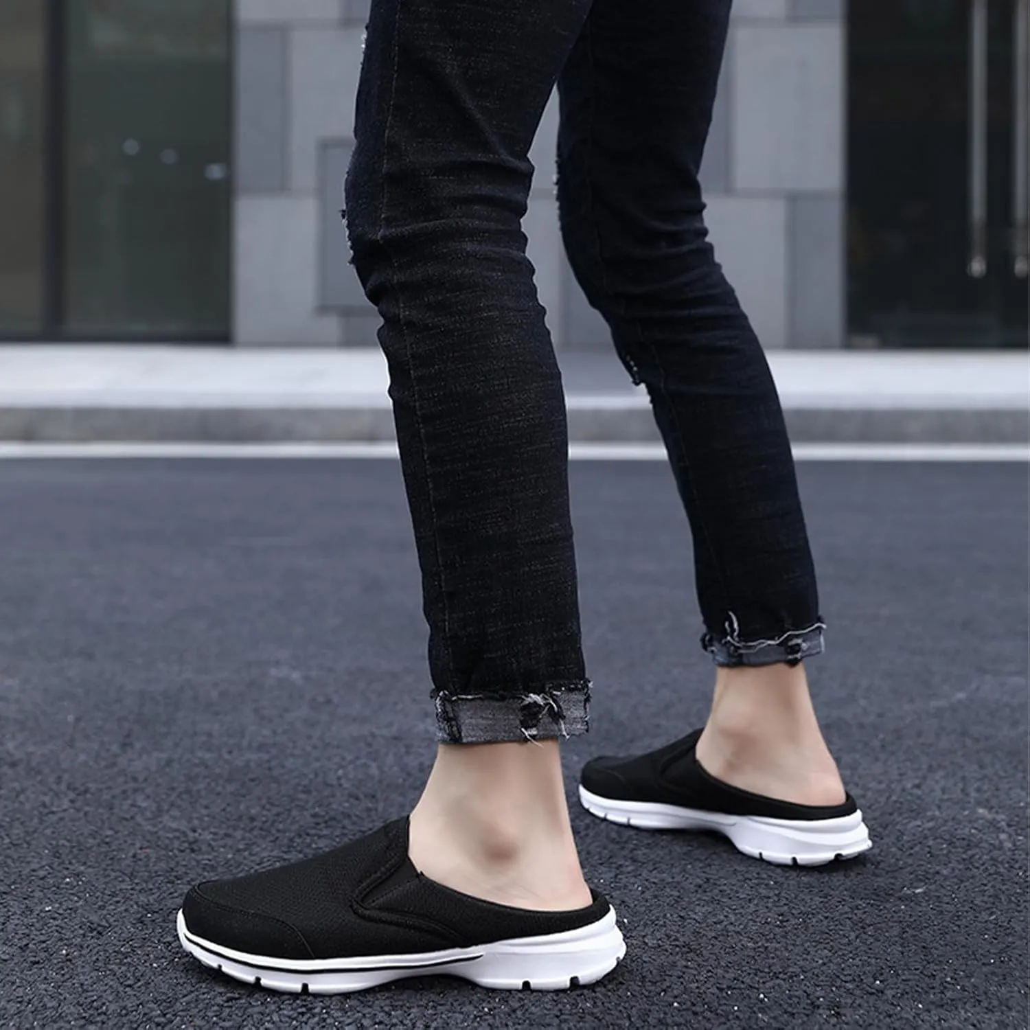 Men's Canvas Backless Flat Loafers Slip-On Comfortable Non-Slip Mules Shoes Breathable Lightweight Fashion Causal Walking Shoes