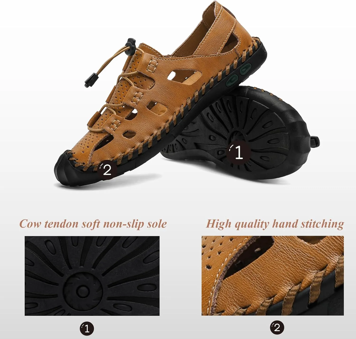 Mens Casual Closed Toe Leather Sandals Outdoor Fisherman Adjustable Sport Summer Shoes