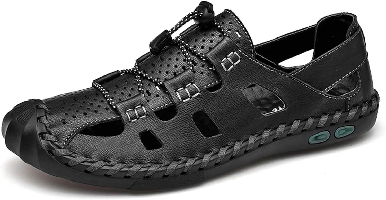 Mens Casual Closed Toe Leather Sandals Outdoor Fisherman Adjustable Sport Summer Shoes