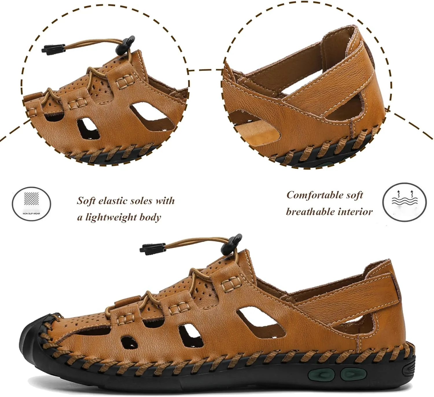 Mens Casual Closed Toe Leather Sandals Outdoor Fisherman Adjustable Sport Summer Shoes