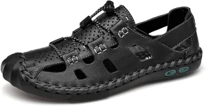 Mens Casual Closed Toe Leather Sandals Outdoor Fisherman Adjustable Sport Summer Shoes
