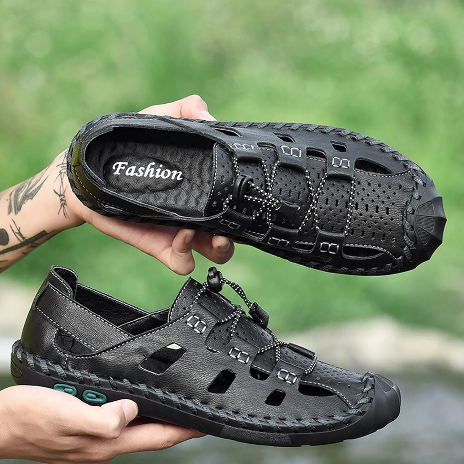 Mens Casual Closed Toe Leather Sandals Outdoor Fisherman Adjustable Sport Summer Shoes