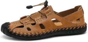 Mens Casual Closed Toe Leather Sandals Outdoor Fisherman Adjustable Sport Summer Shoes