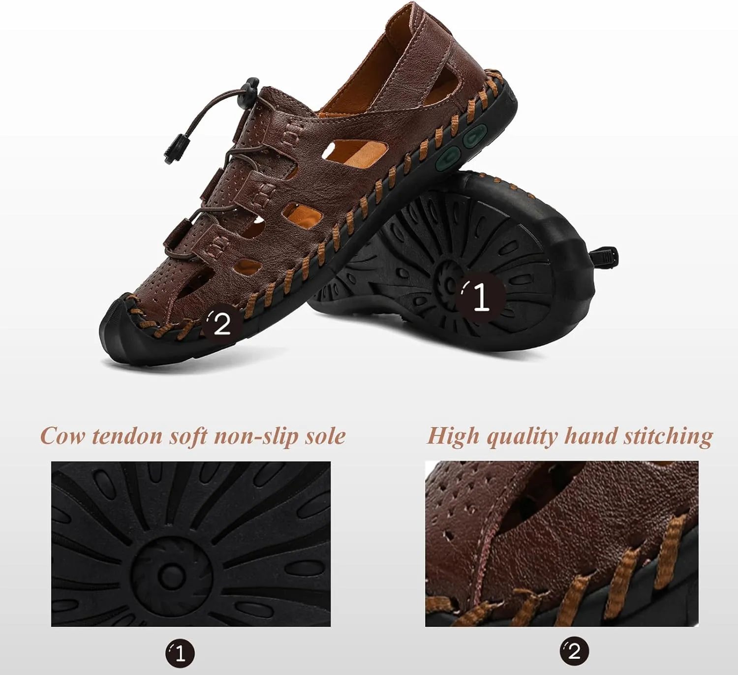 Mens Casual Closed Toe Leather Sandals Outdoor Fisherman Adjustable Sport Summer Shoes