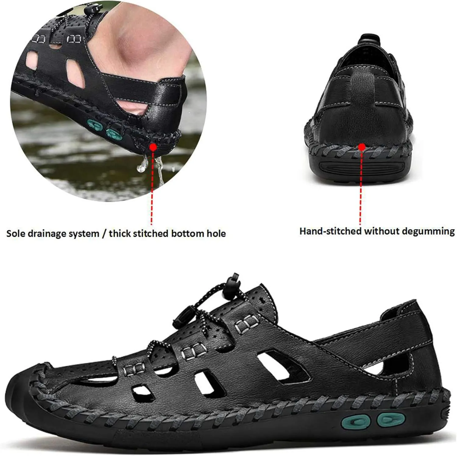 Mens Casual Closed Toe Leather Sandals Outdoor Fisherman Adjustable Sport Summer Shoes