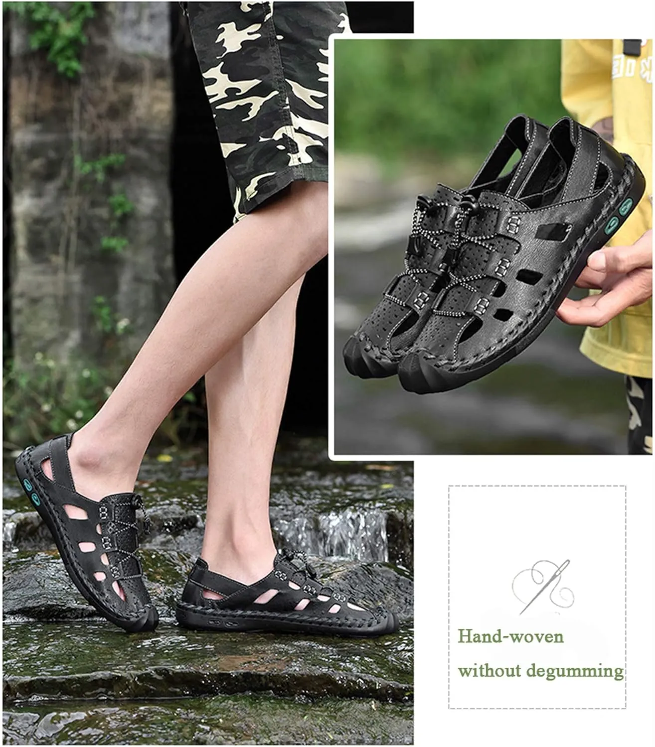 Mens Casual Closed Toe Leather Sandals Outdoor Fisherman Adjustable Sport Summer Shoes