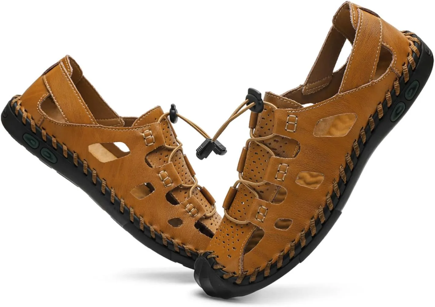 Mens Casual Closed Toe Leather Sandals Outdoor Fisherman Adjustable Sport Summer Shoes
