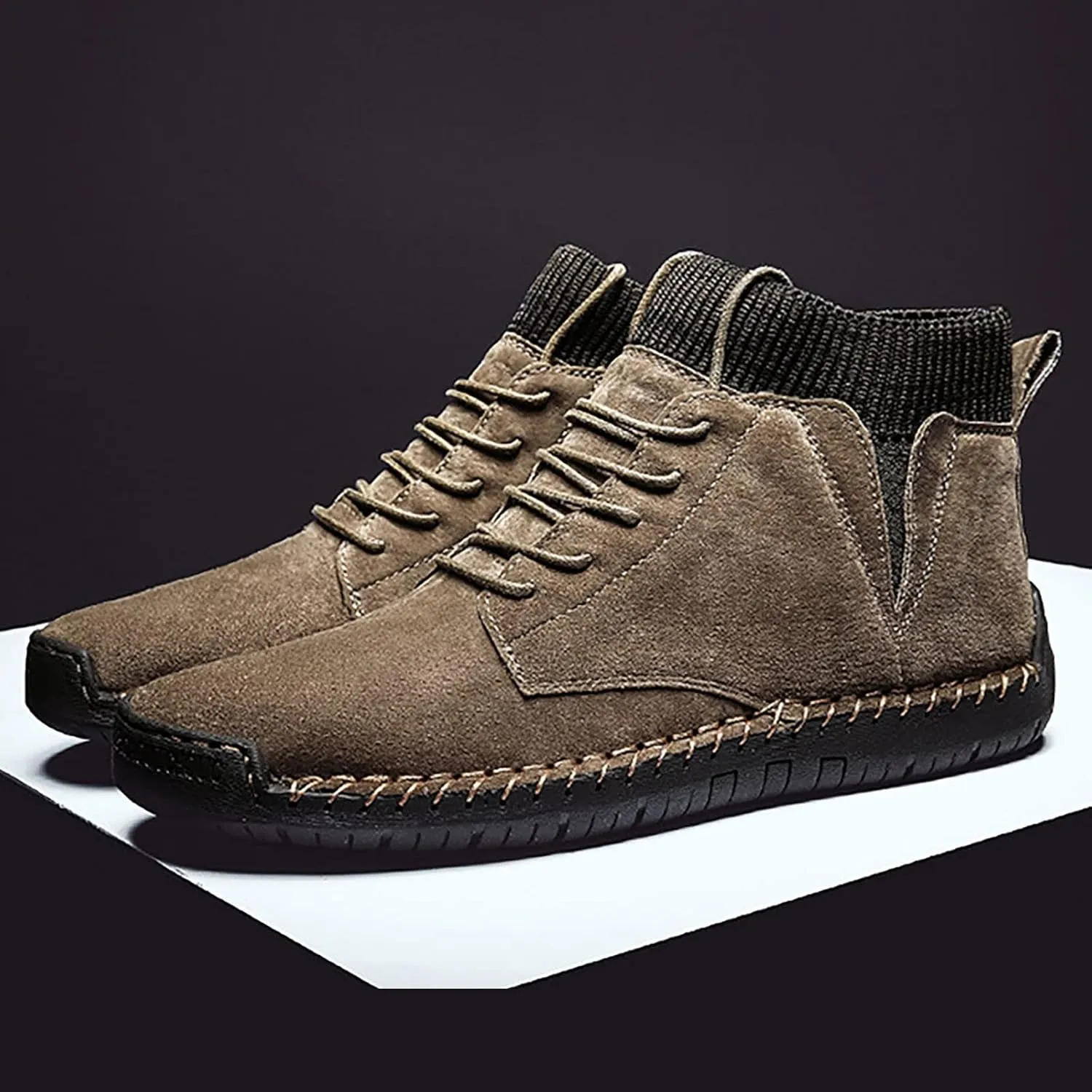 Men's Classic Suede Ankle Boots Lace Up Elastic Winter Boots Soft Flat Soled Walking Boots Mens Shoes 501 Sneaker