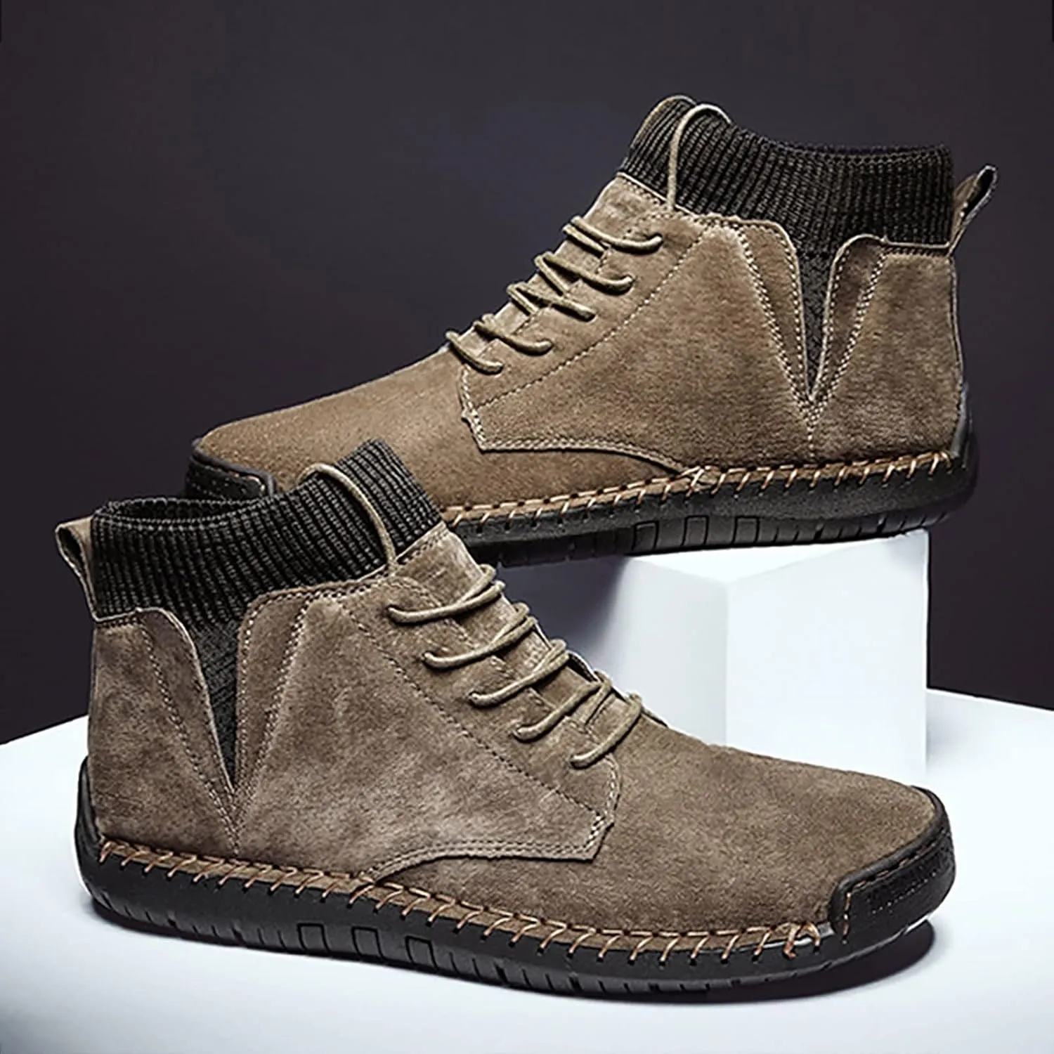 Men's Classic Suede Ankle Boots Lace Up Elastic Winter Boots Soft Flat Soled Walking Boots Mens Shoes 501 Sneaker