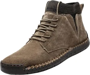 Men's Classic Suede Ankle Boots Lace Up Elastic Winter Boots Soft Flat Soled Walking Boots Mens Shoes 501 Sneaker