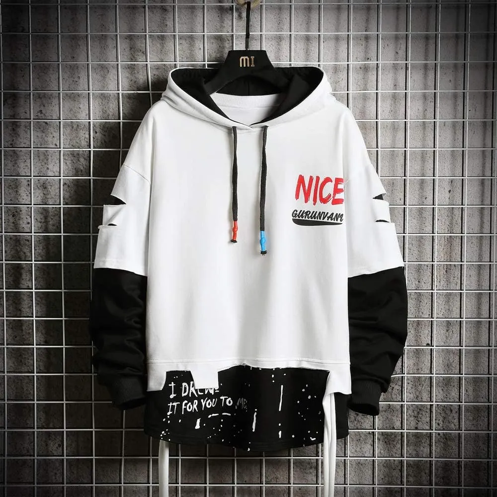 Men's Fashion Trends Hoodies Hip Hop Patchwork Sweater Hoodie Top