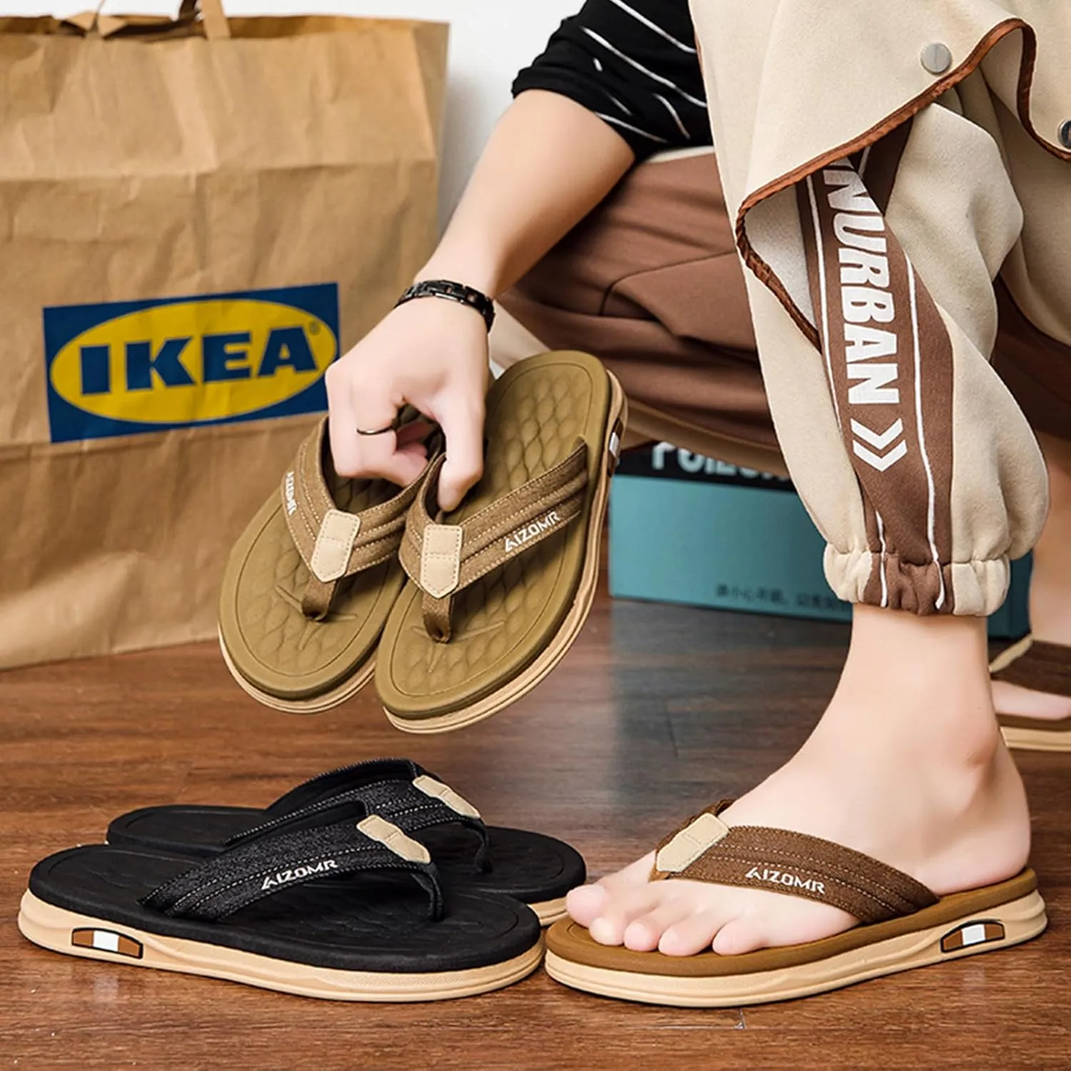 Men's Flip Flop Beach Thongs Sandals Durable Comfort Slippers Quick-Dry Flip-Flop Slides Indoor and Outdoor Comfort Ultra Soft Footbed