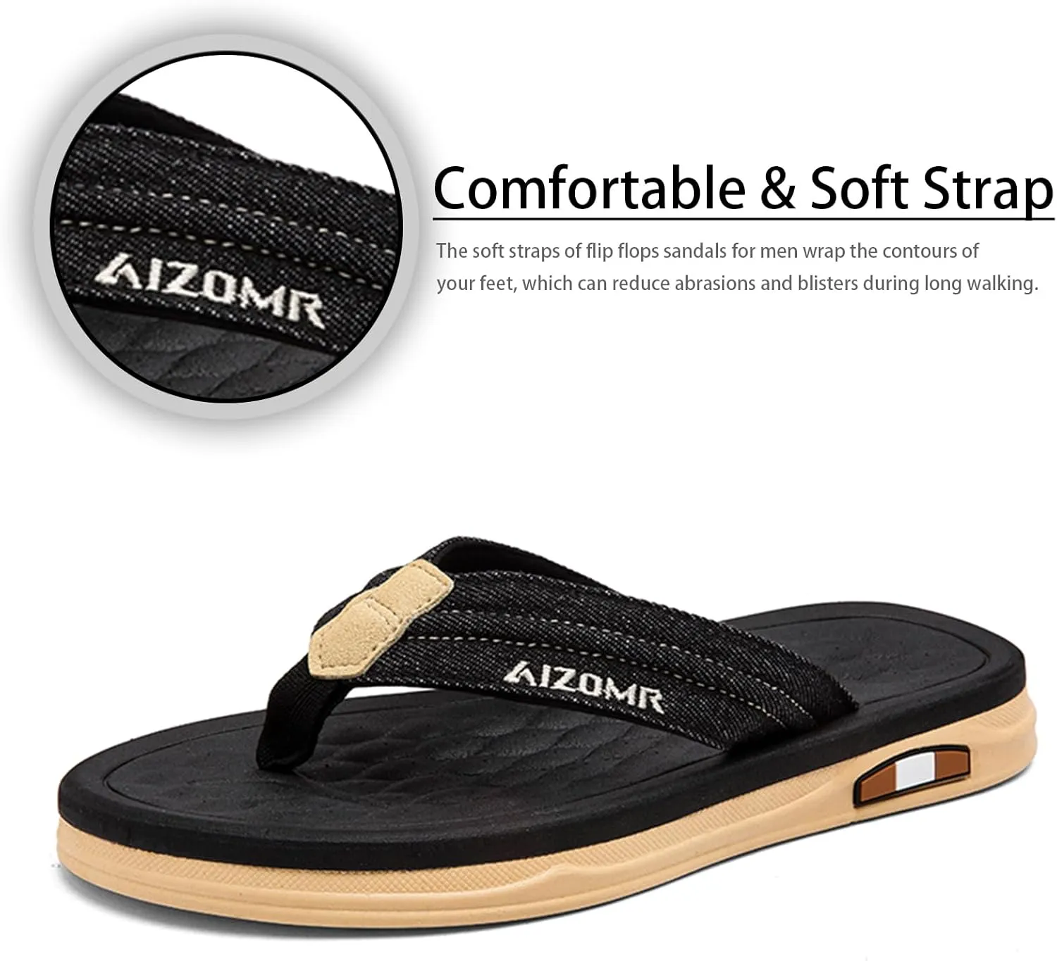 Men's Flip Flop Beach Thongs Sandals Durable Comfort Slippers Quick-Dry Flip-Flop Slides Indoor and Outdoor Comfort Ultra Soft Footbed