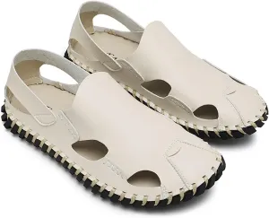 Men's Genuine Leather Cutout Fisherman Sandals Hand Stitched Fashion Comfortable Closed Toe Flat Beach Walking Shoes for Summer Outdoor Casual