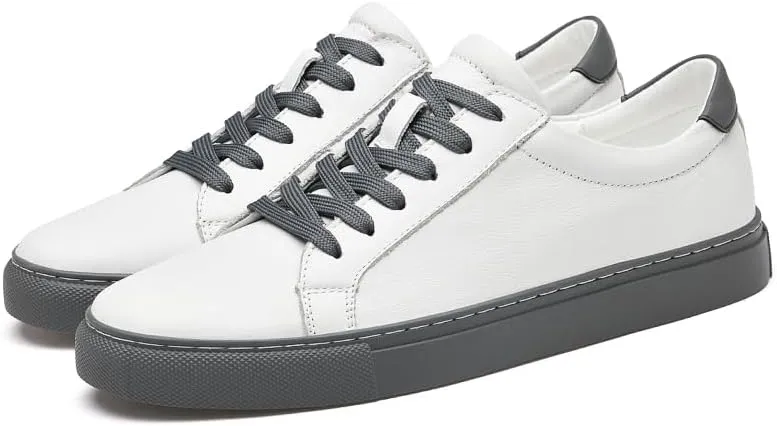 Men's Genuine Leather Sneakers, Casual Flat Skateboarding Shoes, Black, Large Sizes