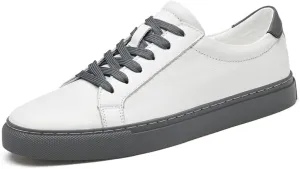 Men's Genuine Leather Sneakers, Casual Flat Skateboarding Shoes, Black, Large Sizes