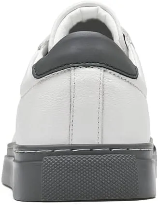 Men's Genuine Leather Sneakers, Casual Flat Skateboarding Shoes, Black, Large Sizes
