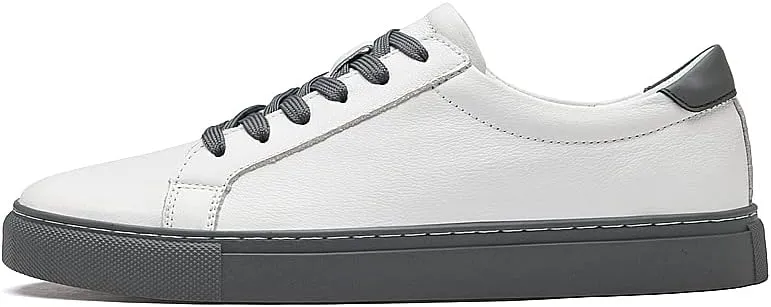 Men's Genuine Leather Sneakers, Casual Flat Skateboarding Shoes, Black, Large Sizes
