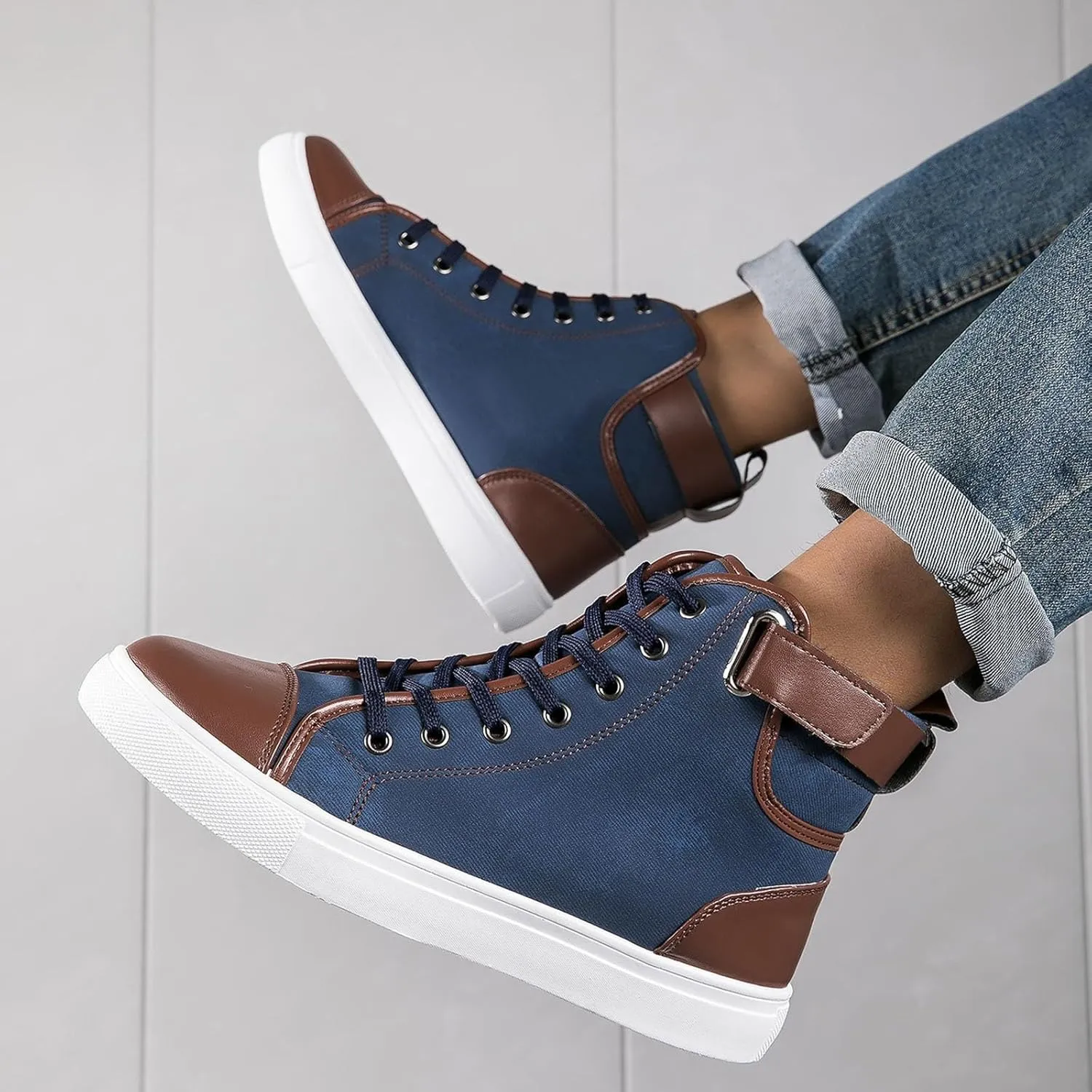 Men's High Top Board Shoes Leather Non Slip Walking Shoes Casual Lace Up Arch Support Shoes Mens Sneaker Boots Size 12