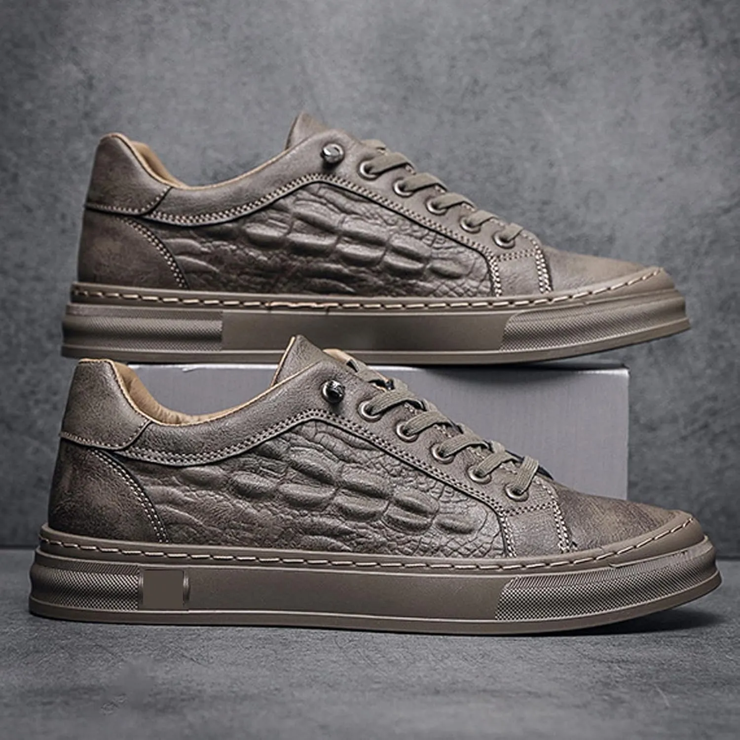 Men's Lace-Up Height Increasing Crocodile Sneakers Fashion Formal Leather Shoes,Thick Sole Comfortable Breathable Non-Slip Business Oxford Walking Shoes