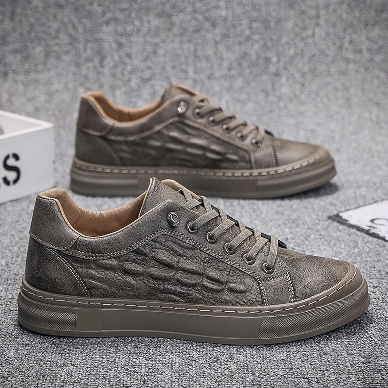 Men's Lace-Up Height Increasing Crocodile Sneakers Fashion Formal Leather Shoes,Thick Sole Comfortable Breathable Non-Slip Business Oxford Walking Shoes