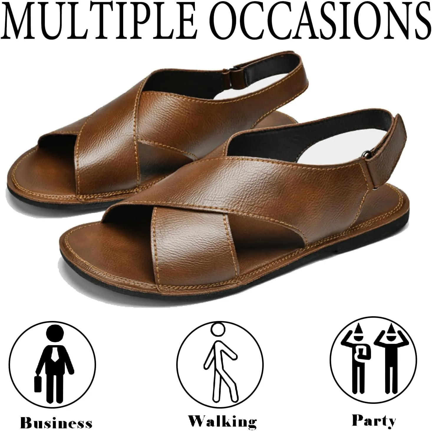Men's Leather Hook Loop Fisherman Sandals Casual Comfortable Open Toe Anti-Slip Flat Water Shoes Summer Outdoor Walking Beach Sandals