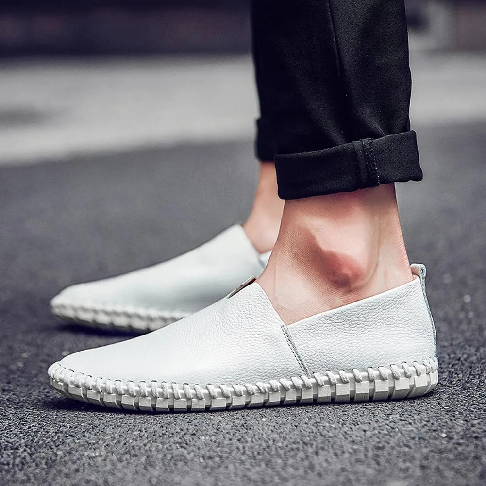 Men's Lightweight Casual Genuine Leather Slip On Penny Loafer Flats Soft Driving Walking Shoes