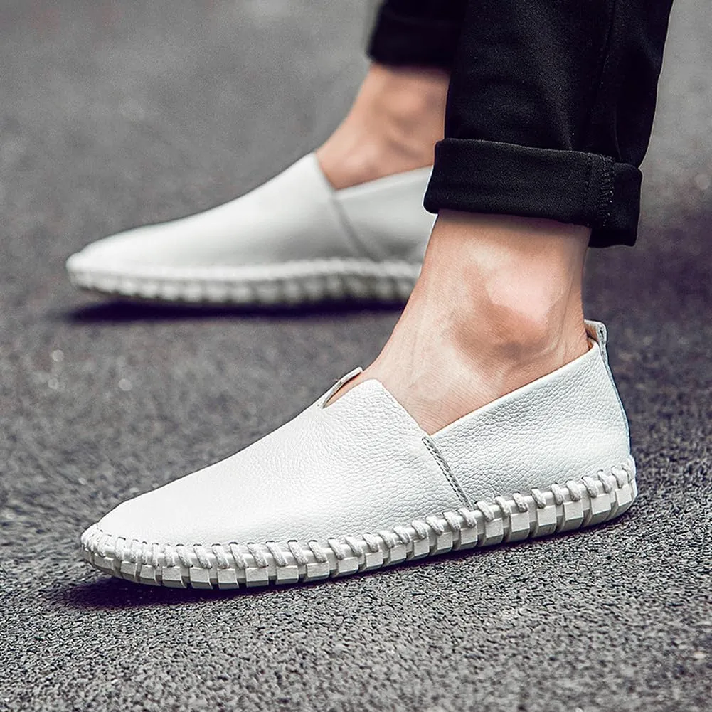 Men's Lightweight Casual Genuine Leather Slip On Penny Loafer Flats Soft Driving Walking Shoes
