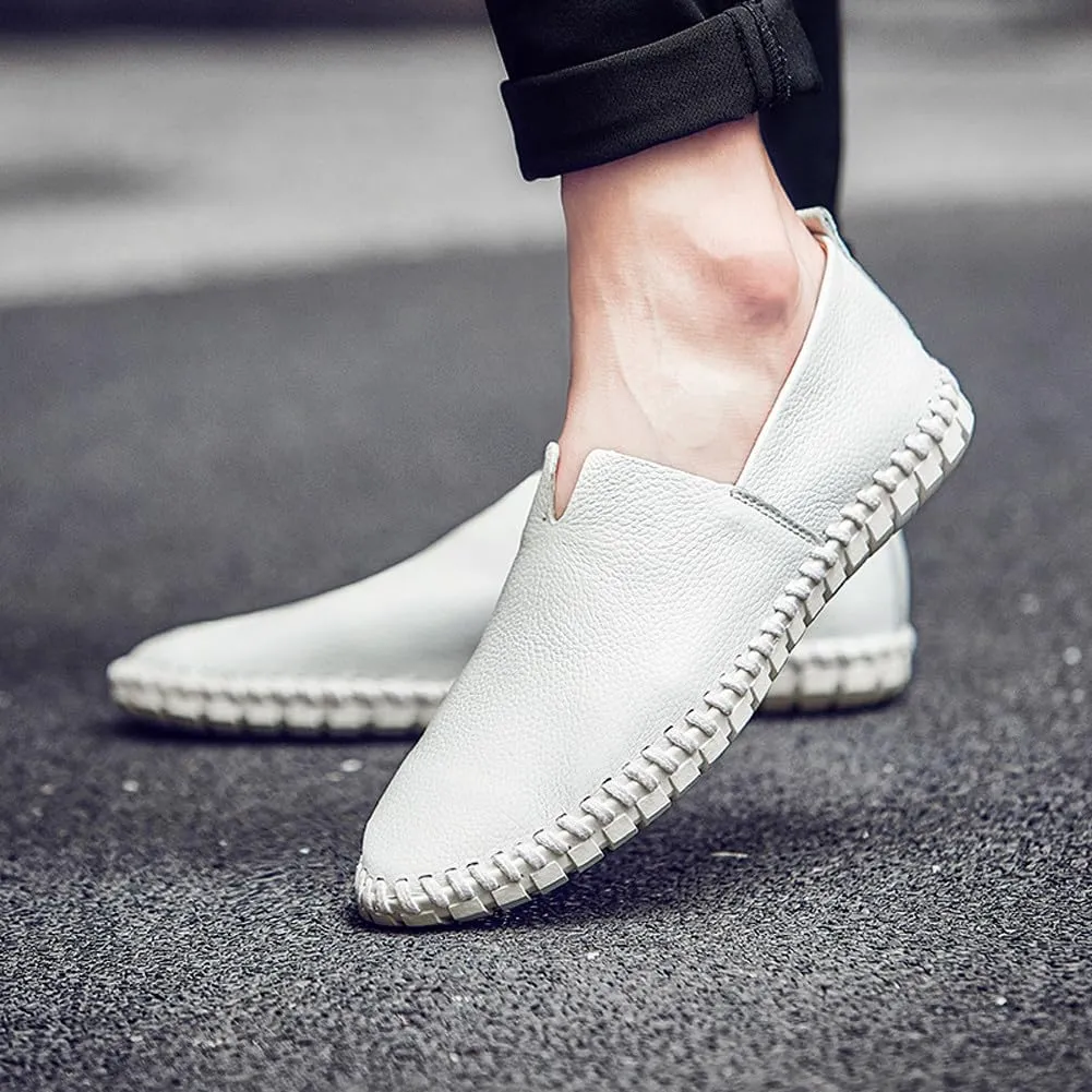 Men's Lightweight Casual Genuine Leather Slip On Penny Loafer Flats Soft Driving Walking Shoes