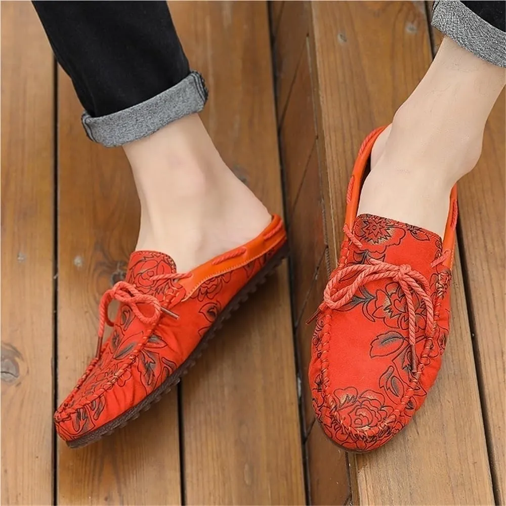 Mens Loafers Shoe Floral Vegan Leather Moccasins Loafers Shoes Lightweight Comfortable Flexible Fashion Outdoor Slip-on