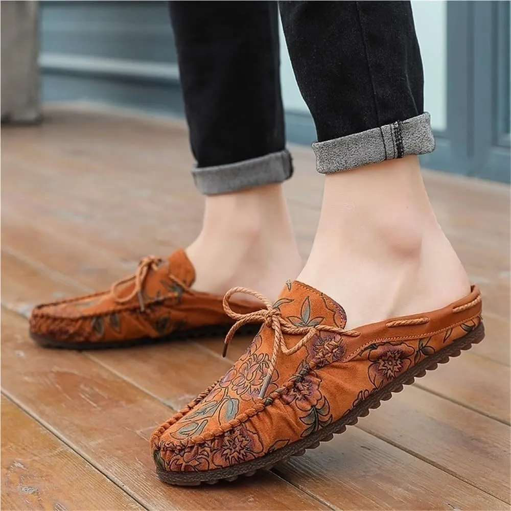 Mens Loafers Shoe Floral Vegan Leather Moccasins Loafers Shoes Lightweight Comfortable Flexible Fashion Outdoor Slip-on