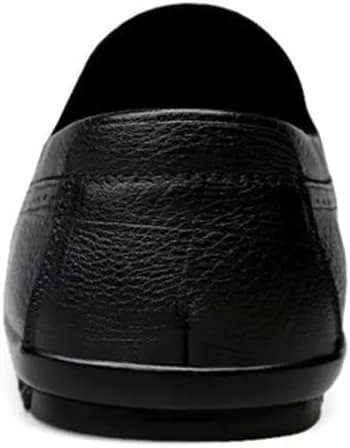 Mens Loafers Shoe Round Toe Lightweight Flexible Flat Heel Rubber Sole Genuine Leather Stitching Details