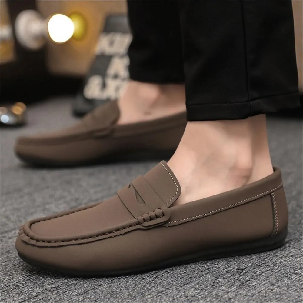 Mens Loafers Shoe Round Toe Vegan Leather Loafer Shoe Flexible Lightweight Anti-Slip Walking Slip On