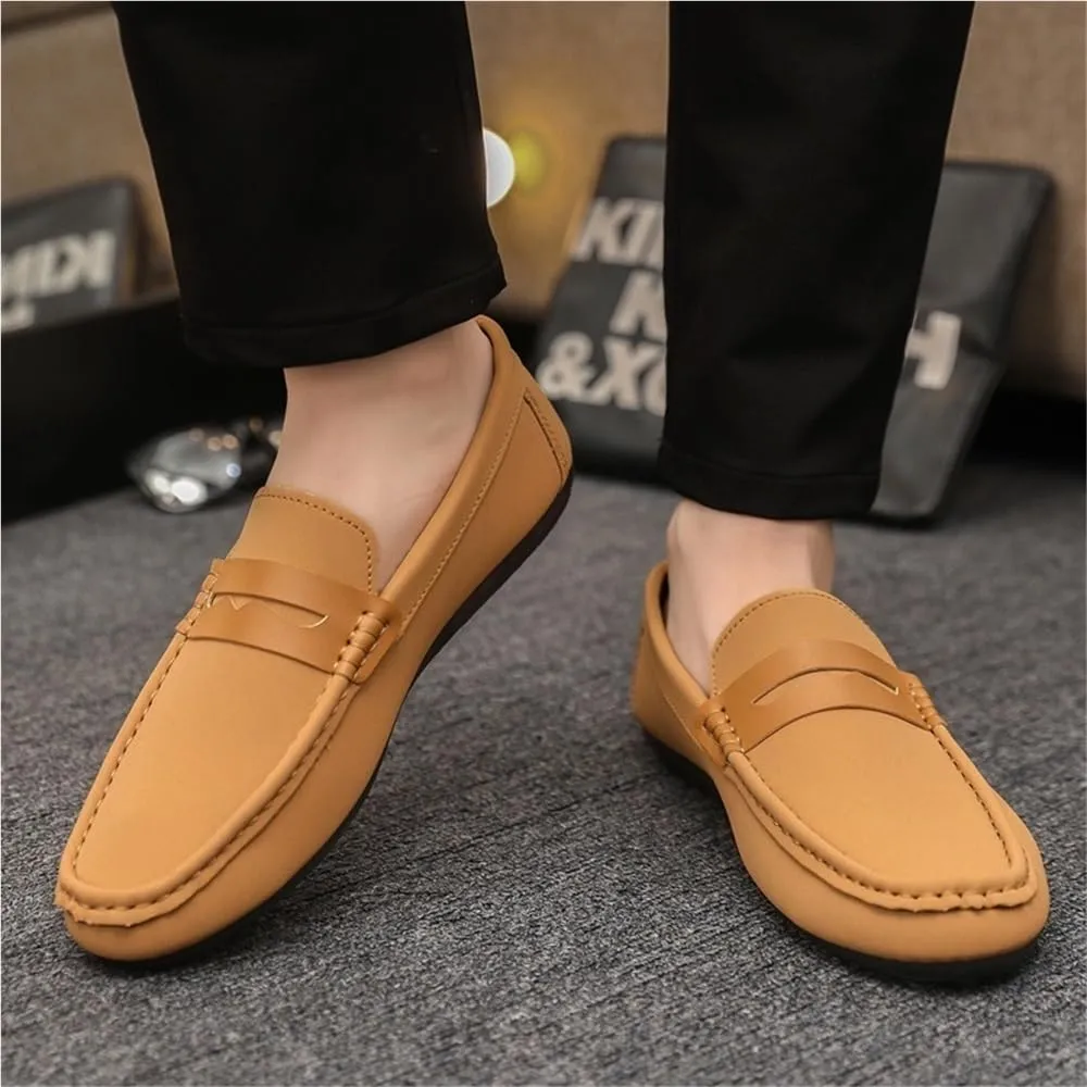 Mens Loafers Shoe Round Toe Vegan Leather Loafer Shoe Flexible Lightweight Anti-Slip Walking Slip On