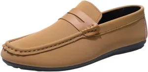 Mens Loafers Shoe Round Toe Vegan Leather Loafer Shoe Flexible Lightweight Anti-Slip Walking Slip On