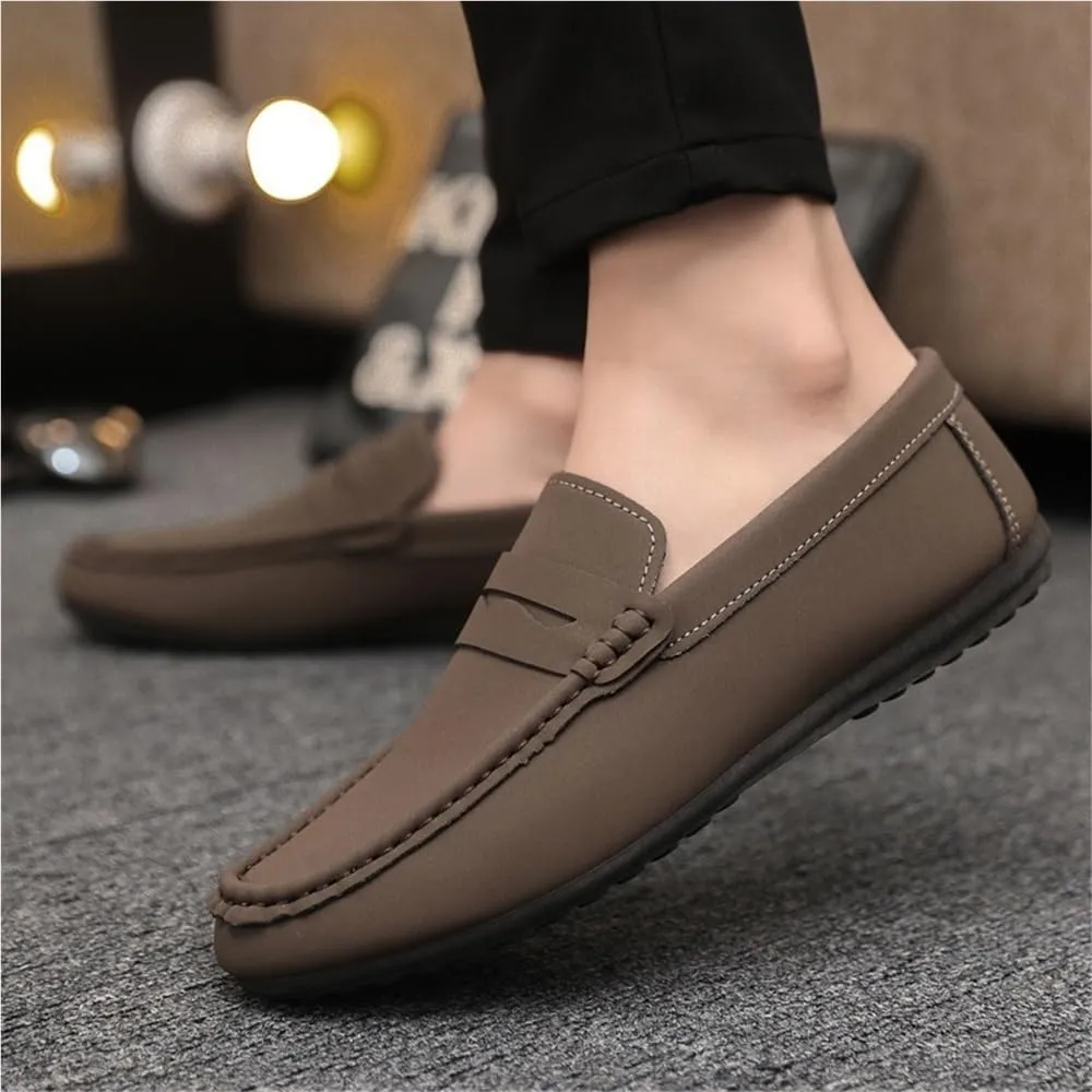 Mens Loafers Shoe Round Toe Vegan Leather Loafer Shoe Flexible Lightweight Anti-Slip Walking Slip On