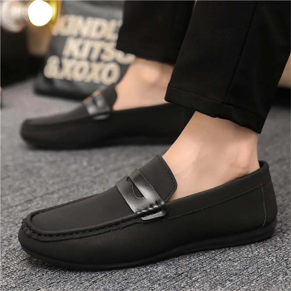 Mens Loafers Shoe Round Toe Vegan Leather Loafer Shoe Flexible Lightweight Anti-Slip Walking Slip On