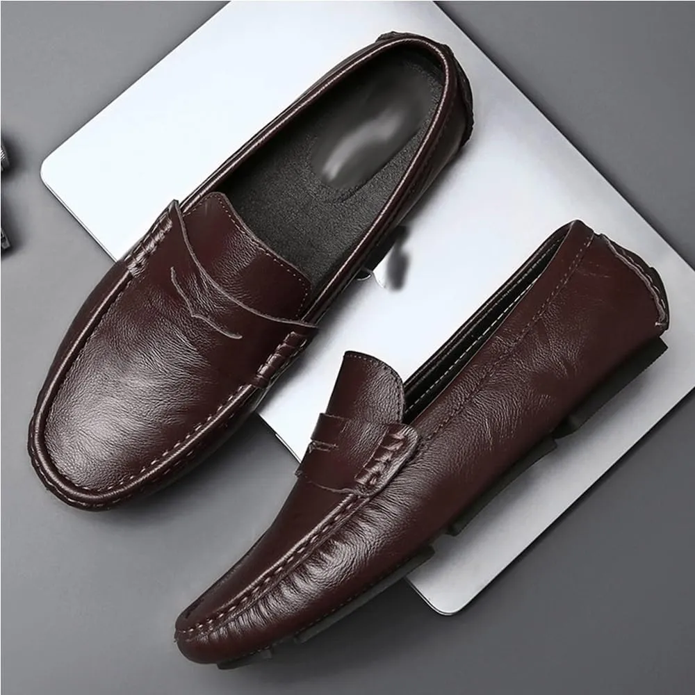 Men's Loafers Shoes Vegan Leather Stitching Details Round Toe Lightweight Flexible Comfortable Casual Classic Slip-ons