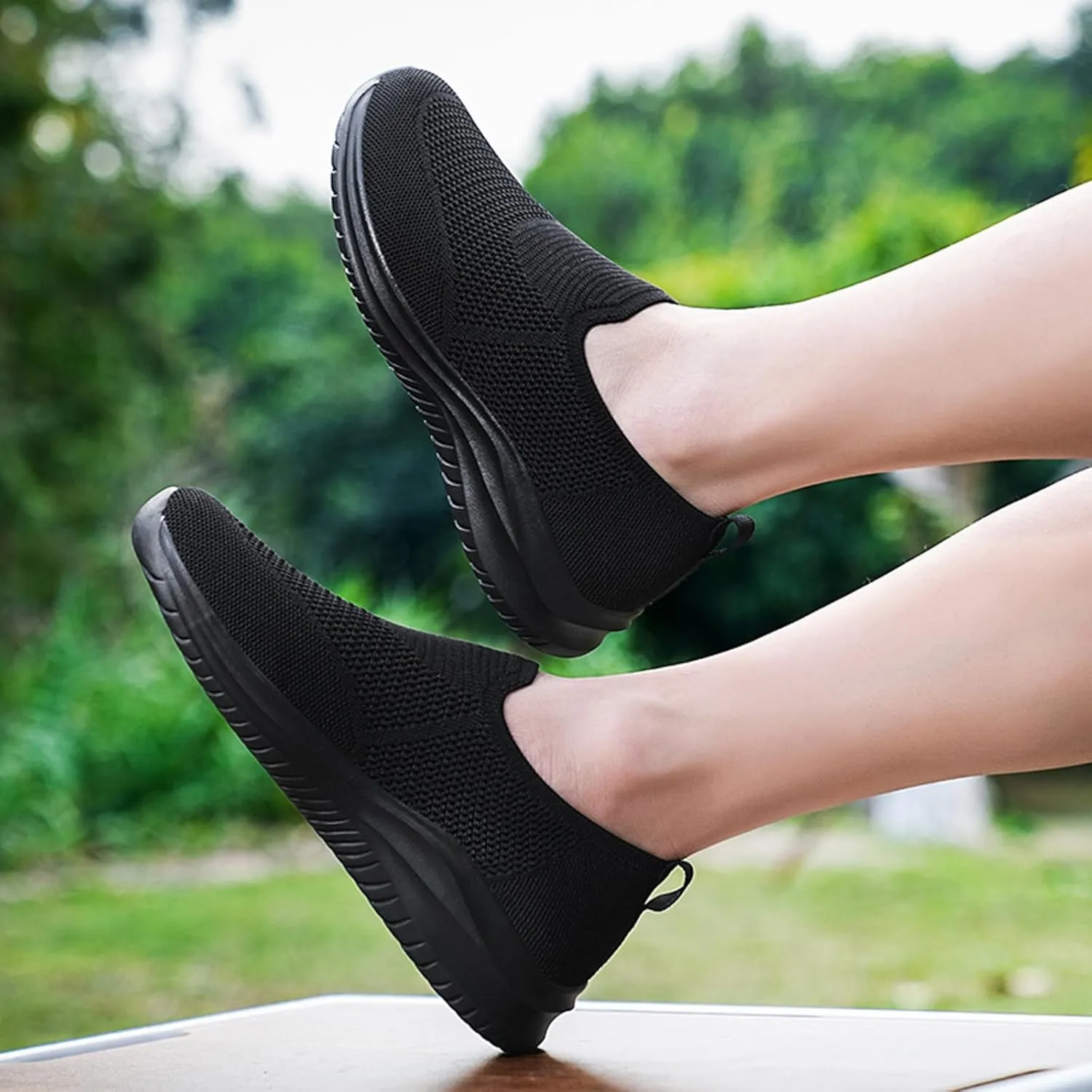 Men's Low Top Sock Shoes Convenient Slip On Mesh Sneakers Versatile Elastic Knit Walking Shoes Elderly Shoe