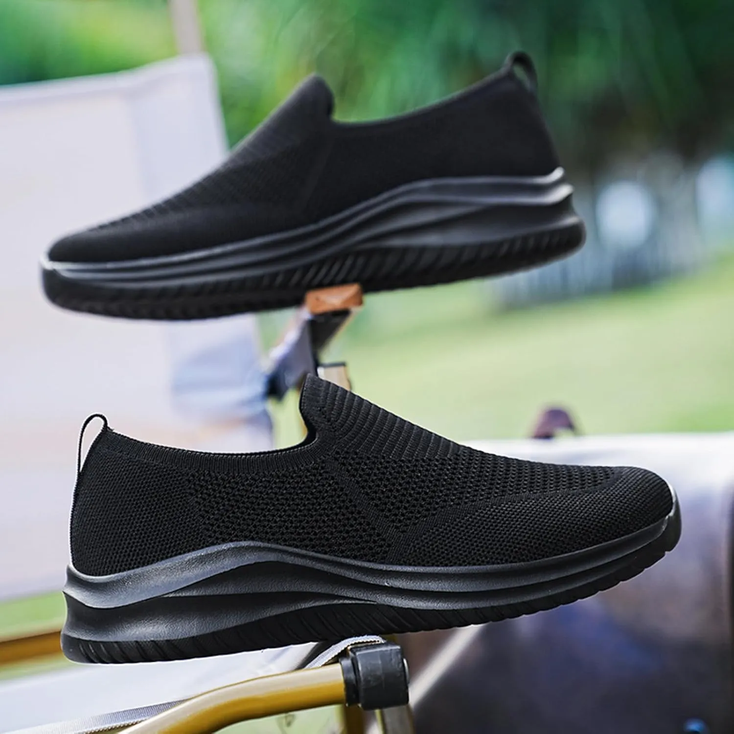 Men's Low Top Sock Shoes Convenient Slip On Mesh Sneakers Versatile Elastic Knit Walking Shoes Elderly Shoe