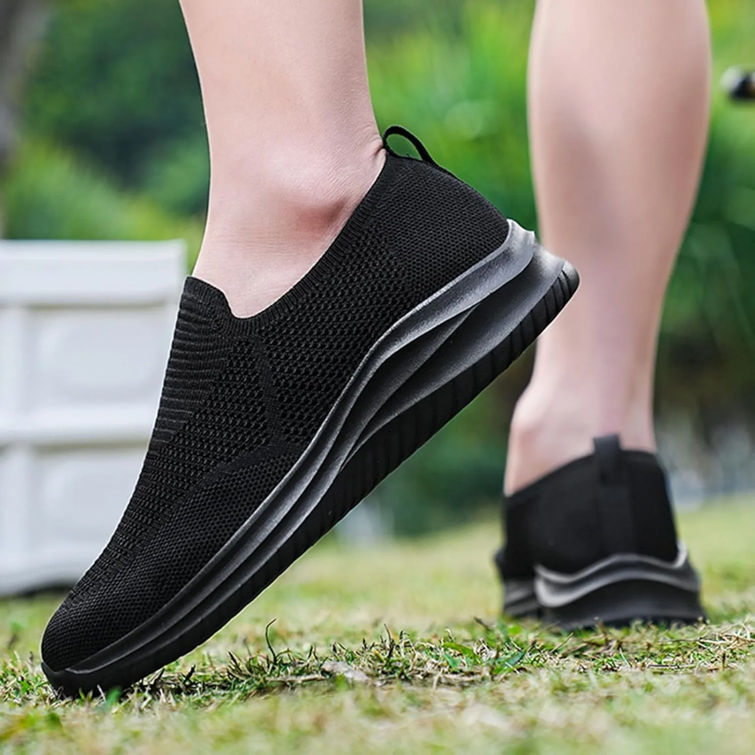 Men's Low Top Sock Shoes Convenient Slip On Mesh Sneakers Versatile Elastic Knit Walking Shoes Elderly Shoe