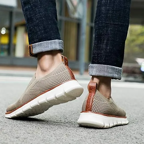 Men's Mesh Shoes,Plus Big Size,Slip-Ons with Knit Upper,Loafers, Lightweight,Breathable,Summer Casual Shoes, Khaki,White,Black,Blue