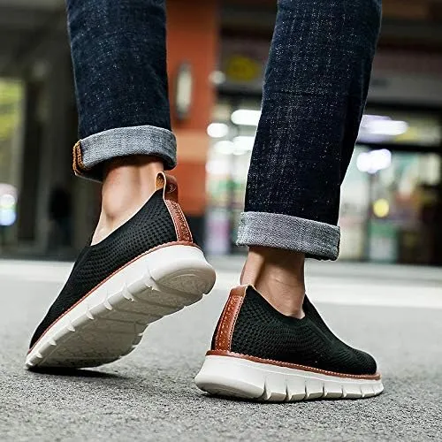 Men's Mesh Shoes,Plus Big Size,Slip-Ons with Knit Upper,Loafers, Lightweight,Breathable,Summer Casual Shoes, Khaki,White,Black,Blue