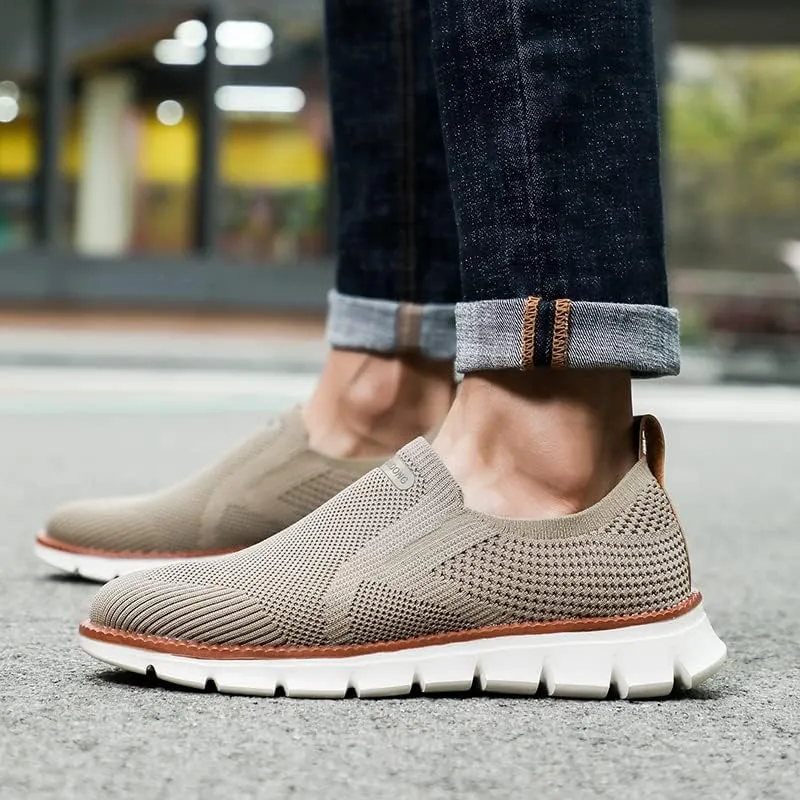 Men's Mesh Shoes,Plus Big Size,Slip-Ons with Knit Upper,Loafers, Lightweight,Breathable,Summer Casual Shoes, Khaki,White,Black,Blue