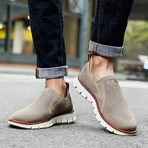 Men's Mesh Shoes,Plus Big Size,Slip-Ons with Knit Upper,Loafers, Lightweight,Breathable,Summer Casual Shoes, Khaki,White,Black,Blue