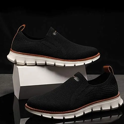 Men's Mesh Shoes,Plus Big Size,Slip-Ons with Knit Upper,Loafers, Lightweight,Breathable,Summer Casual Shoes, Khaki,White,Black,Blue